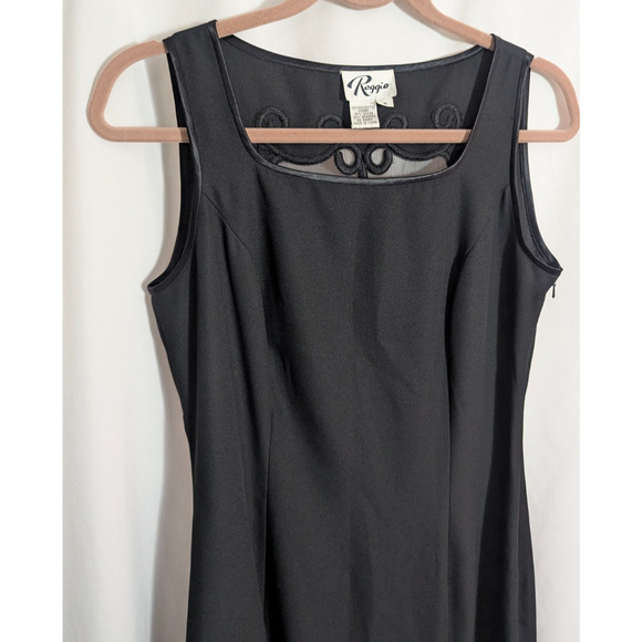 Vtg Reggio Black Embroidered Mesh Sleeveless Maxi Dress Size 8 M1 Formal Goth - Picture 2 of 6